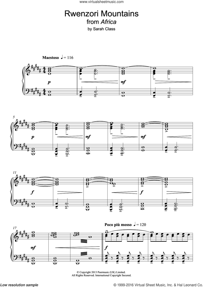Rwenzori Mountains sheet music for piano solo by Sarah Class, intermediate skill level