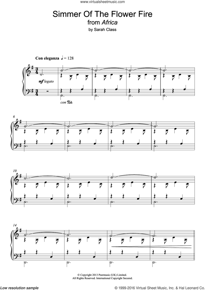Simmer Of The Flower Fire sheet music for piano solo by Sarah Class, intermediate skill level