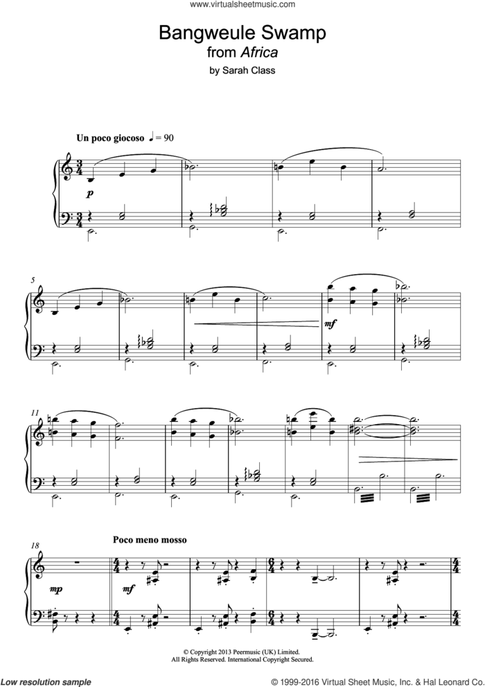Bangweule Swamp (from 'Africa') sheet music for piano solo by Sarah Class, intermediate skill level