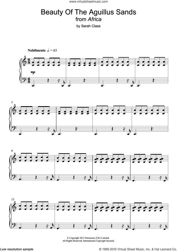 Beauty Of The Aguillus Sands (from 'Africa') sheet music for piano solo by Sarah Class, intermediate skill level