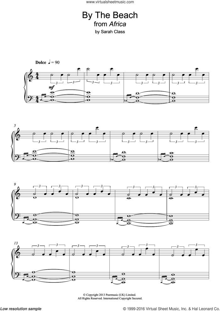By The Beach (from 'Africa') sheet music for piano solo by Sarah Class, intermediate skill level