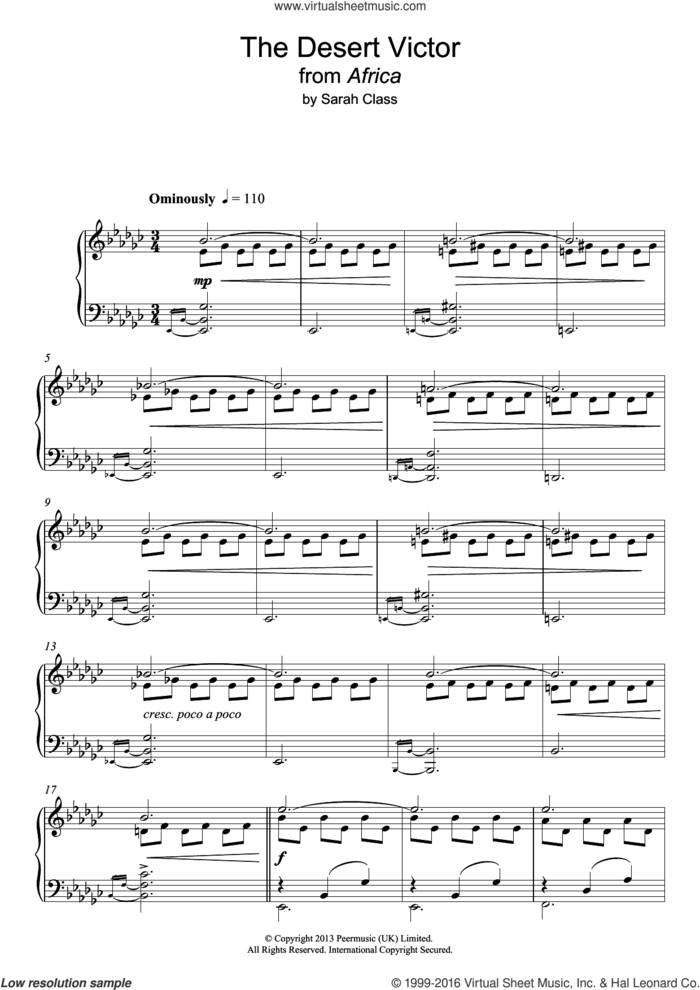The Desert Victor (from 'Africa') sheet music for piano solo by Sarah Class, intermediate skill level