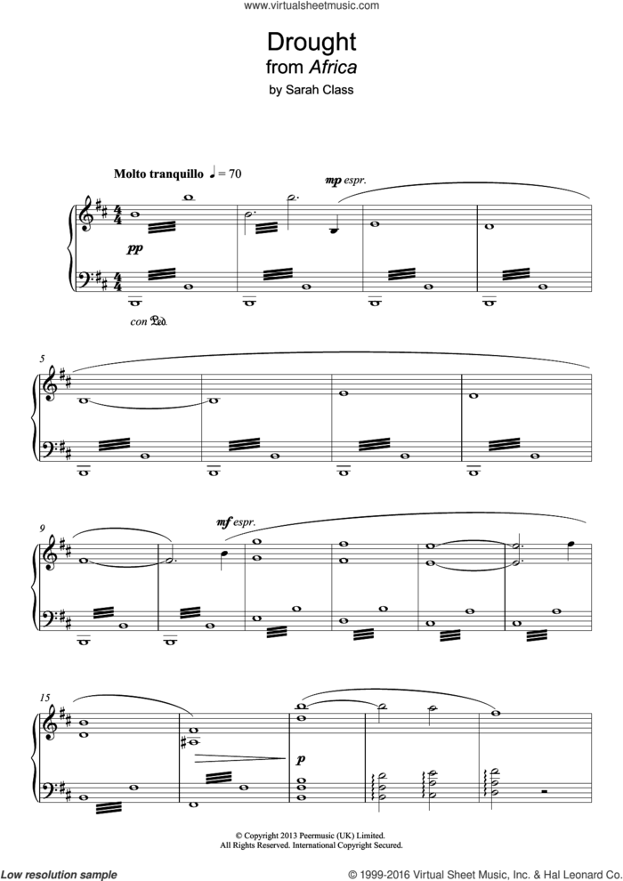 Drought (from 'Africa') sheet music for piano solo by Sarah Class, intermediate skill level