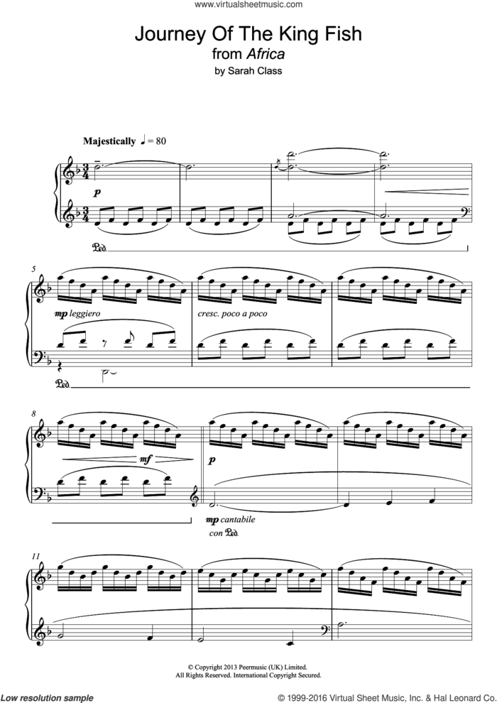 Journey Of The King Fish (from 'Africa') sheet music for piano solo by Sarah Class, intermediate skill level