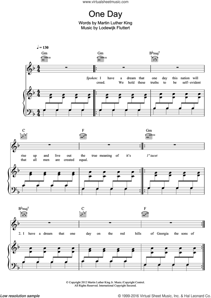 One Day (Vandaag) sheet music for voice, piano or guitar by Bakermat and Martin Luther King, intermediate skill level
