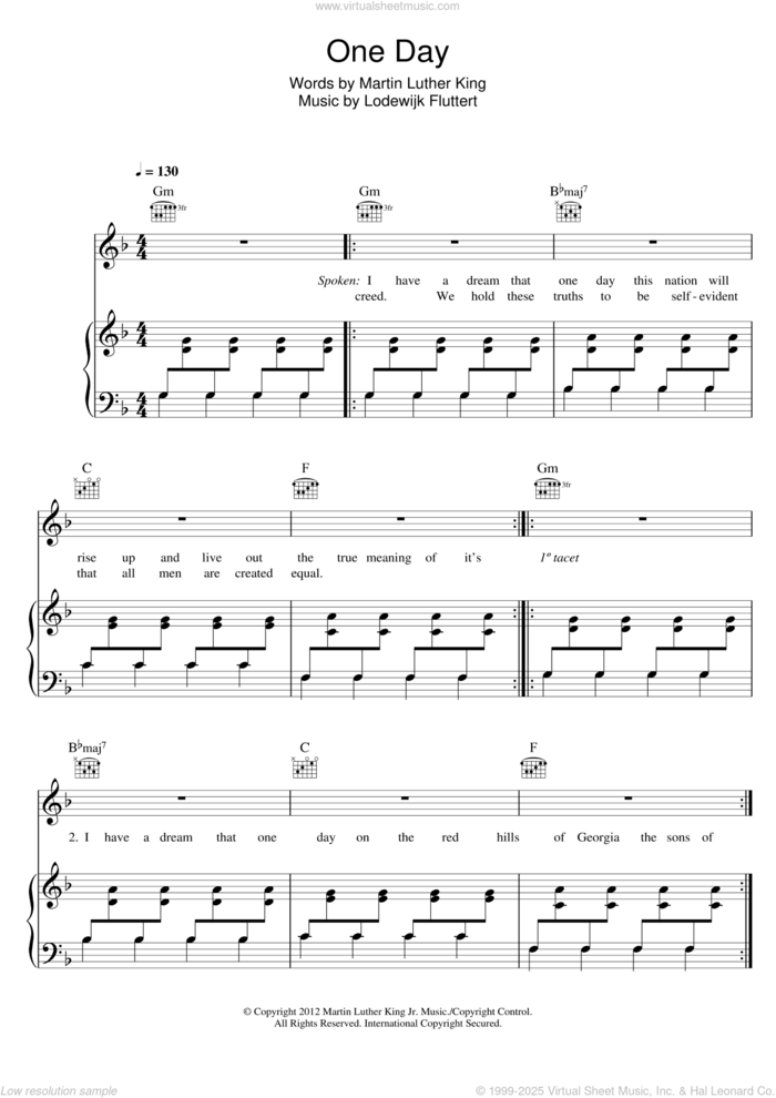 One Day (Vandaag) sheet music for voice, piano or guitar by Bakermat and Martin Luther King, intermediate skill level