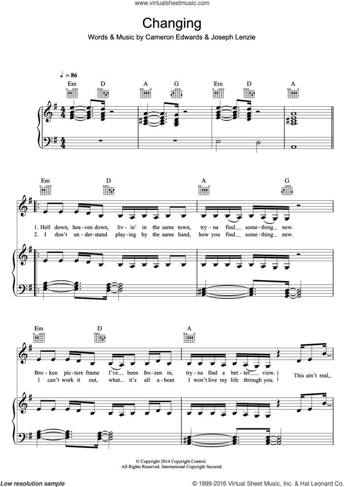 Changing (feat. Paloma Faith) sheet music for voice, piano or guitar by Sigma, Paloma Faith, Cameron Edwards and Joseph Lenzie, intermediate skill level