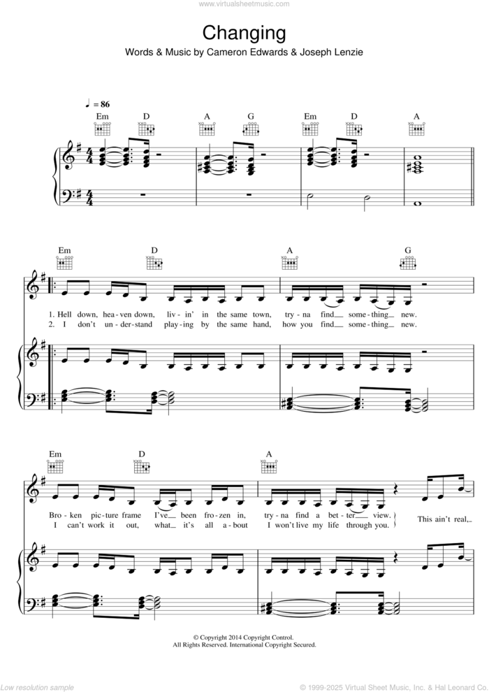 Changing (feat. Paloma Faith) sheet music for voice, piano or guitar by Sigma, Paloma Faith, Cameron Edwards and Joseph Lenzie, intermediate skill level