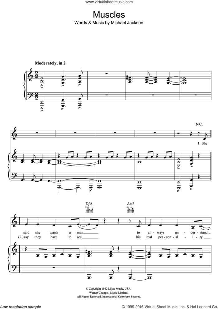 Muscles sheet music for voice, piano or guitar by Diana Ross and Michael Jackson, intermediate skill level