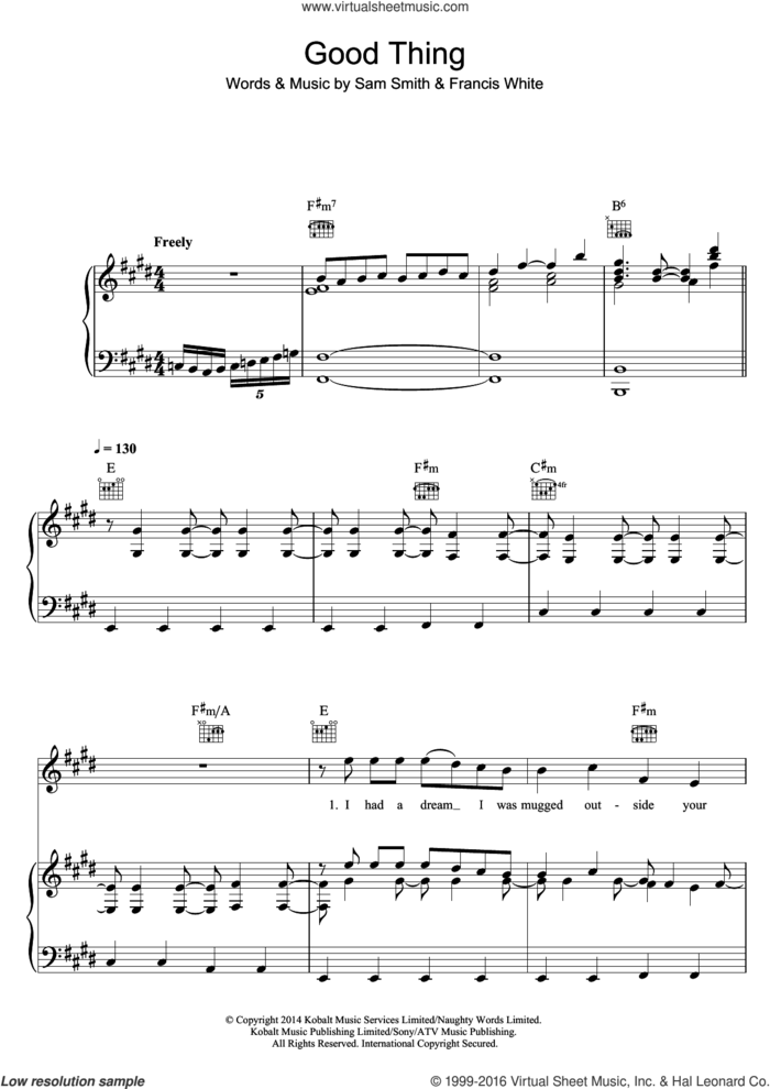 Good Thing sheet music for voice, piano or guitar by Sam Smith and Francis White, intermediate skill level