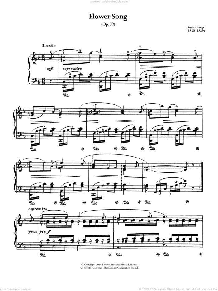 Flower Song Op.39 sheet music for piano solo by Gustav Lange, classical score, intermediate skill level