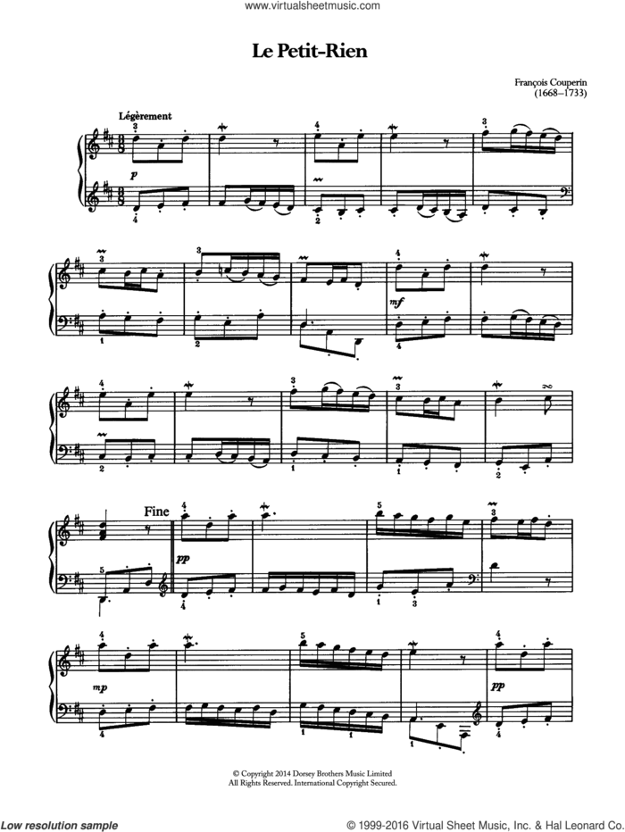 Le Petit-Rien sheet music for piano solo by Francois Couperin, classical score, intermediate skill level