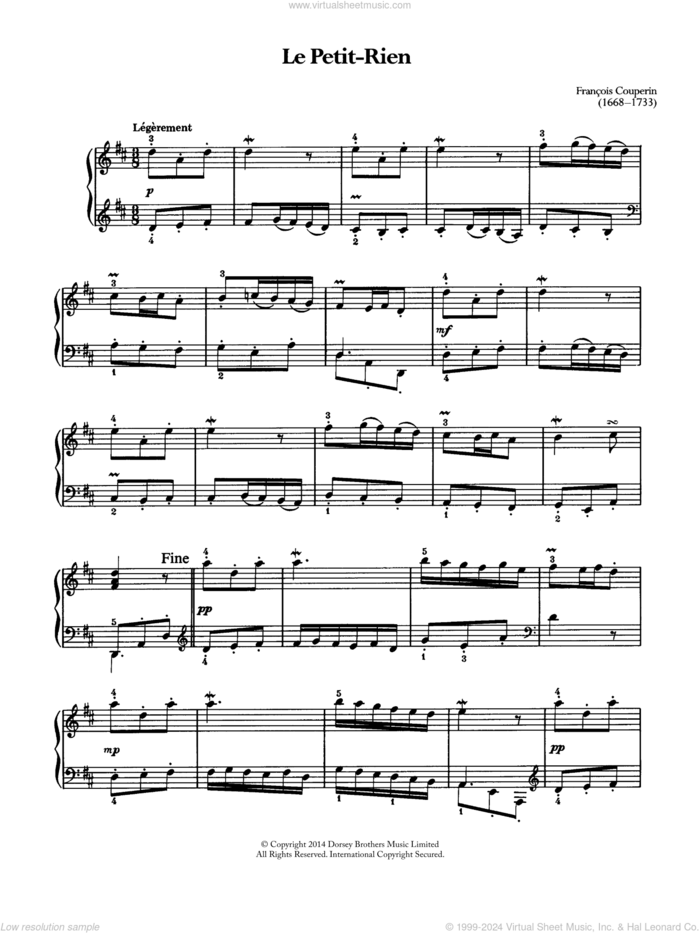 Le Petit-Rien sheet music for piano solo by Francois Couperin, classical score, intermediate skill level