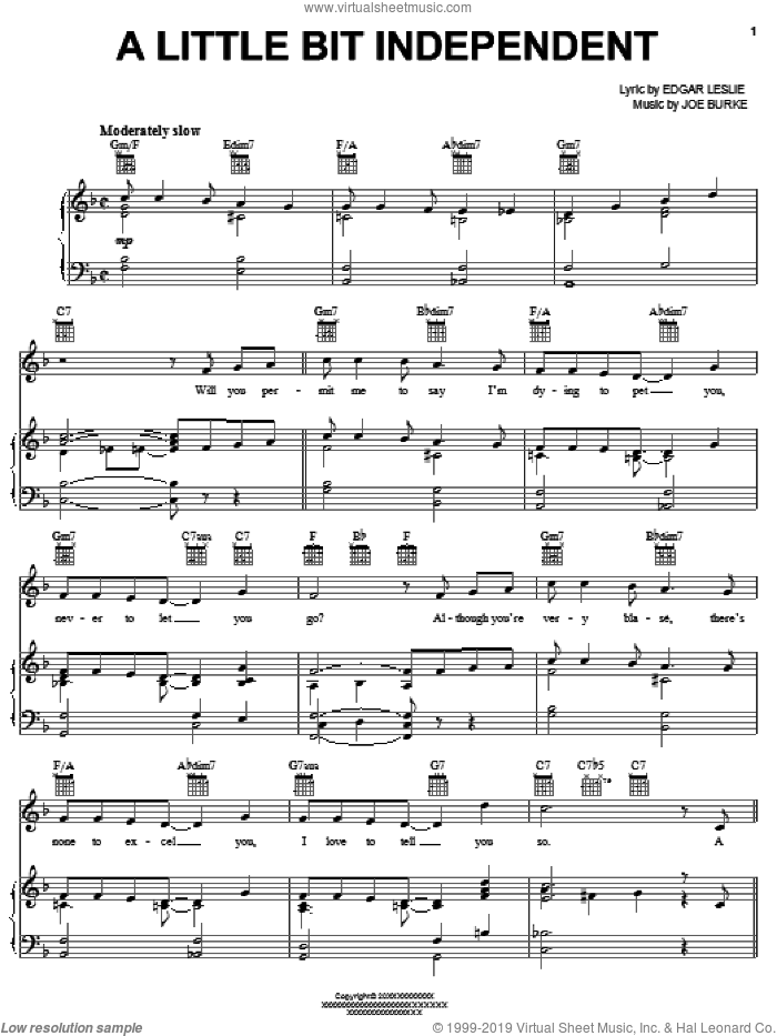A Little Bit Independent sheet music for voice, piano or guitar by Edgar Leslie, Eddie Fisher, Thomas Waller and Joe Burke, intermediate skill level
