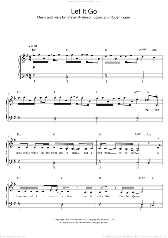 Menzel Let It Go sheet music (easy) for piano solo [PDF]