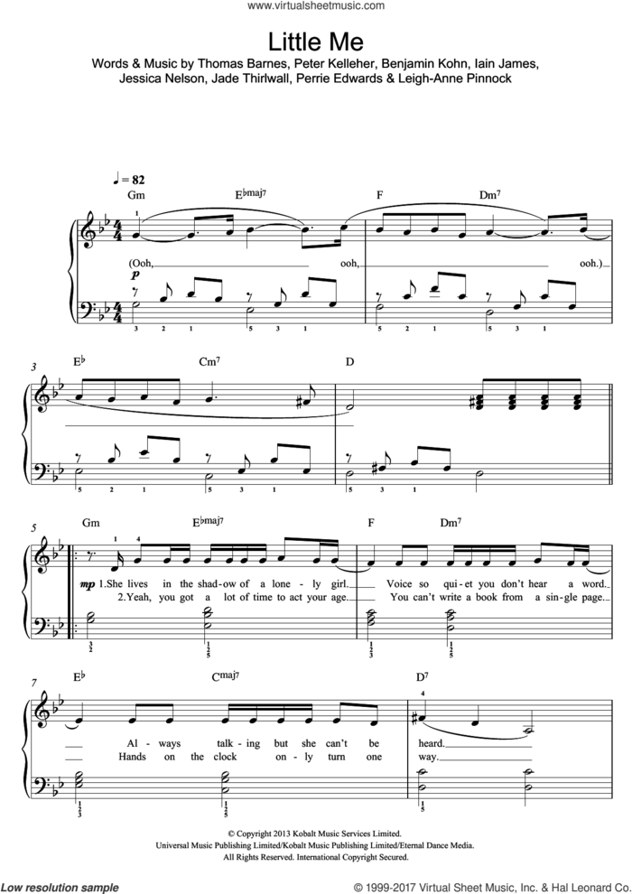 Little Me, (easy) sheet music for piano solo by Little Mix, Benjamin Kohn, Iain James, Jade Thirlwall, Jessica Nelson, Leigh-Anne Pinnock, Perrie Edwards, Peter Kelleher and Thomas Barnes, easy skill level