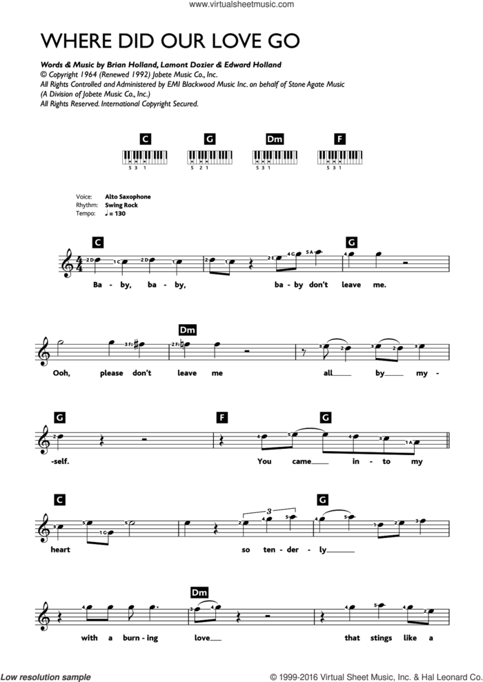 Where Did Our Love Go sheet music for piano solo (chords, lyrics, melody) by The Supremes, Brian Holland, Eddie Holland and Lamont Dozier, intermediate piano (chords, lyrics, melody)