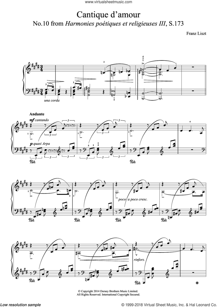 Harmonies Poetiques Et Religieuses For Piano No.10: Cantique D'amour sheet music for piano solo by Franz Liszt, classical score, intermediate skill level