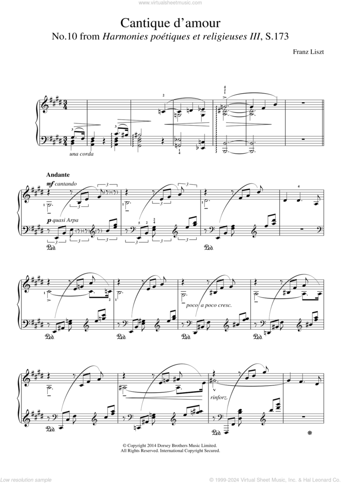 Harmonies Poetiques Et Religieuses For Piano No.10: Cantique D'amour sheet music for piano solo by Franz Liszt, classical score, intermediate skill level