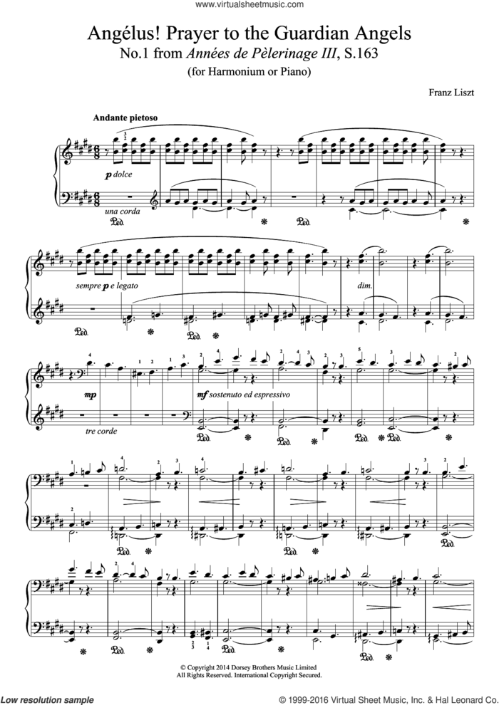 Annees De Pelerinage III, No.1: Angelus! Prayer To The Guardian Angels sheet music for piano solo by Franz Liszt, classical score, intermediate skill level