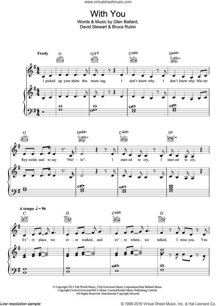 With You sheet music for voice, piano or guitar by Ghost (Musical), Bruce Rubin, Dave Stewart and Glen Ballard, intermediate skill level
