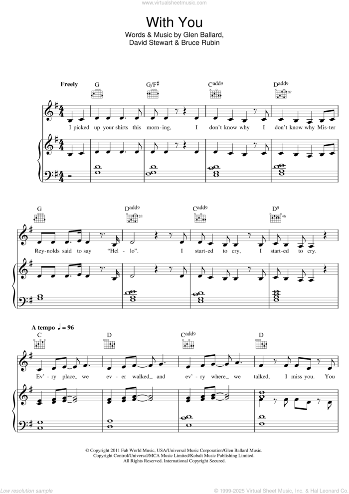 With You sheet music for voice, piano or guitar by Ghost (Musical), Bruce Rubin, Dave Stewart and Glen Ballard, intermediate skill level