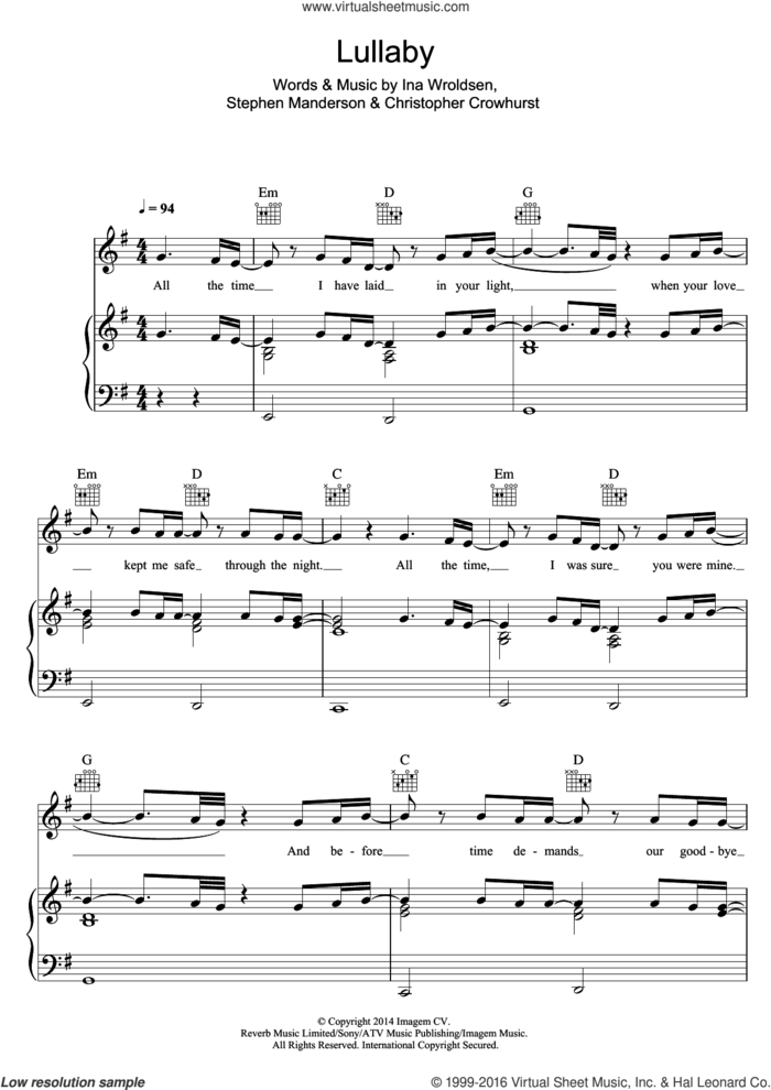 Lullaby (feat. Tori Kelly) sheet music for voice, piano or guitar by Professor Green, Professor Green (feat. Tori Kelly), Tori Kelly, Christopher Crowhurst, Ina Wroldsen and Stephen Manderson, intermediate skill level