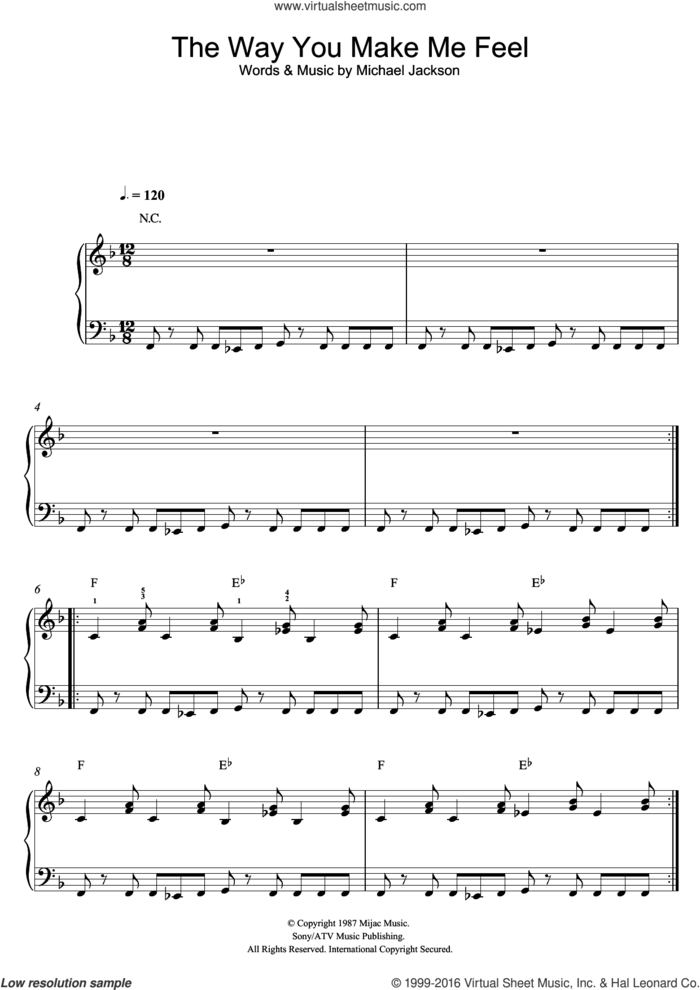 The Way You Make Me Feel sheet music for piano solo by Michael Jackson, easy skill level