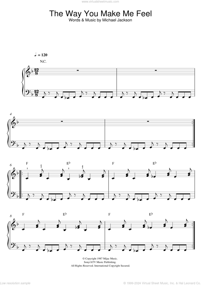 The Way You Make Me Feel sheet music for piano solo by Michael Jackson, easy skill level