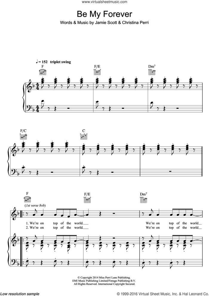 Be My Forever (feat. Ed Sheeran) sheet music for voice, piano or guitar by Christina Perri, Ed Sheeran and Jamie Scott, intermediate skill level