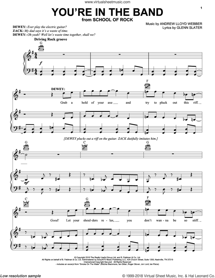 You're In The Band (from School of Rock: The Musical) sheet music for voice, piano or guitar by Andrew Lloyd Webber and Glenn Slater, intermediate skill level