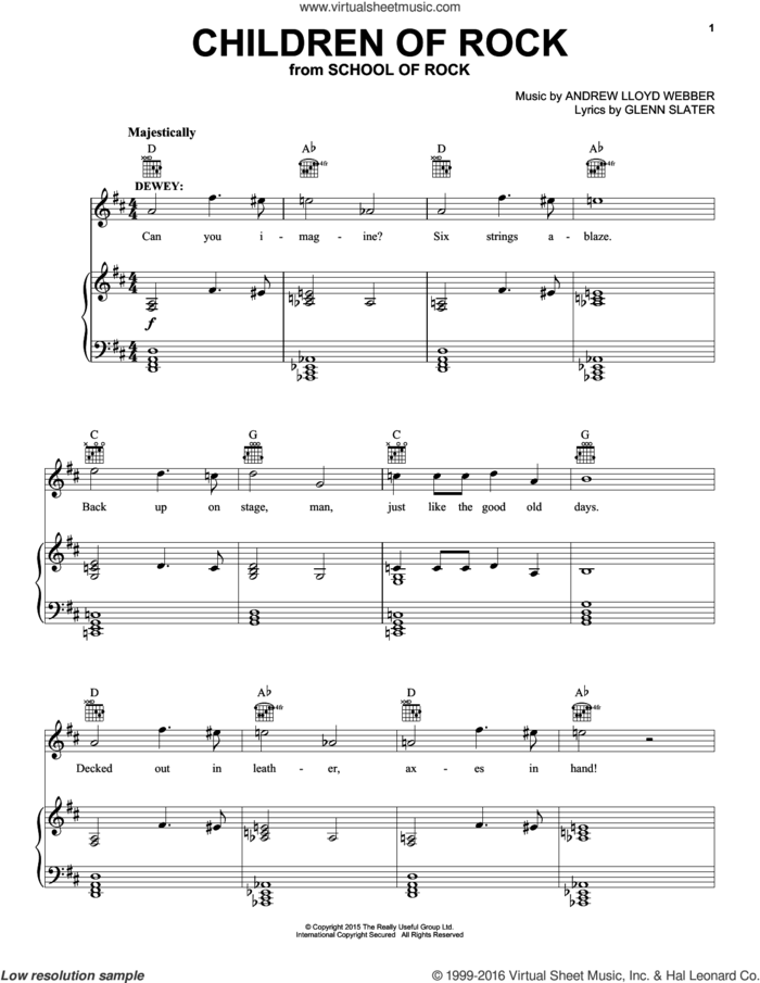 Children Of Rock (from School of Rock: The Musical) sheet music for voice, piano or guitar by Andrew Lloyd Webber and Glenn Slater, intermediate skill level