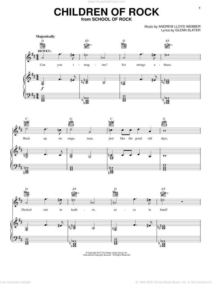 Children Of Rock (from School of Rock: The Musical) sheet music for voice, piano or guitar by Andrew Lloyd Webber and Glenn Slater, intermediate skill level