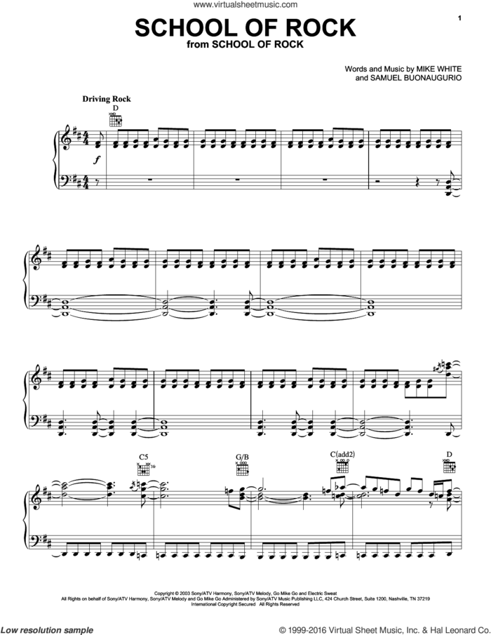 School Of Rock (from School of Rock: The Musical) sheet music for voice, piano or guitar by Andrew Lloyd Webber, Glenn Slater, Mike White, Mike White and Samuel Buonaugurio and Samuel Buonaugurio, intermediate skill level