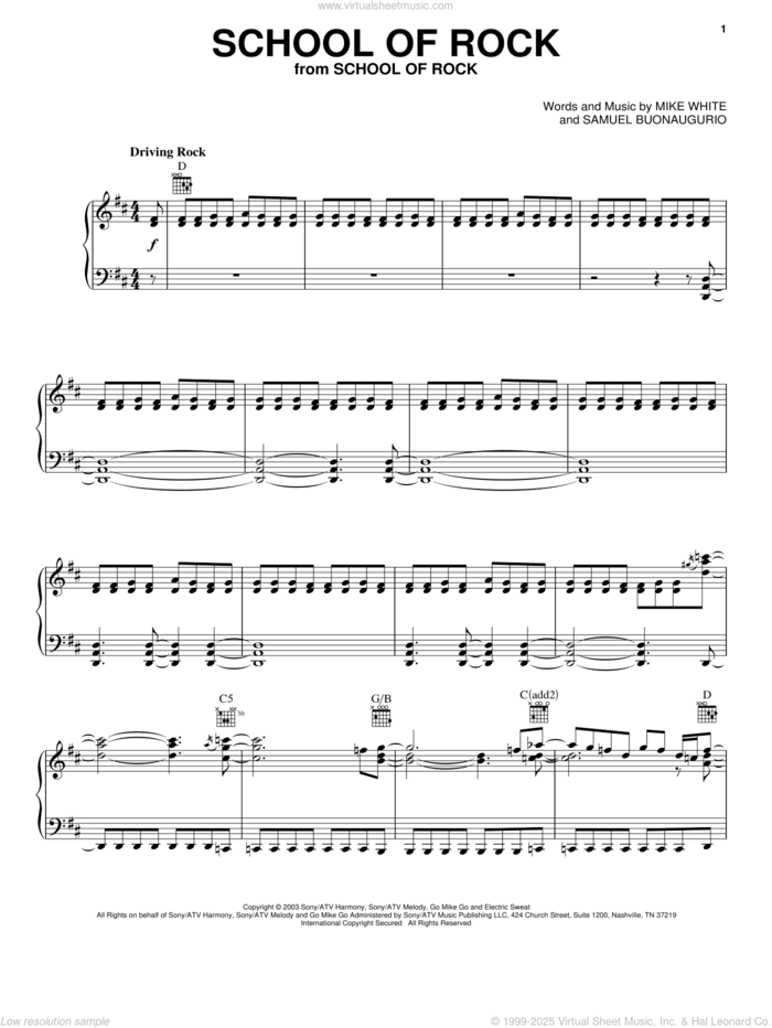 School Of Rock (from School of Rock: The Musical) sheet music for voice, piano or guitar by Andrew Lloyd Webber, Glenn Slater, Mike White, Mike White and Samuel Buonaugurio and Samuel Buonaugurio, intermediate skill level