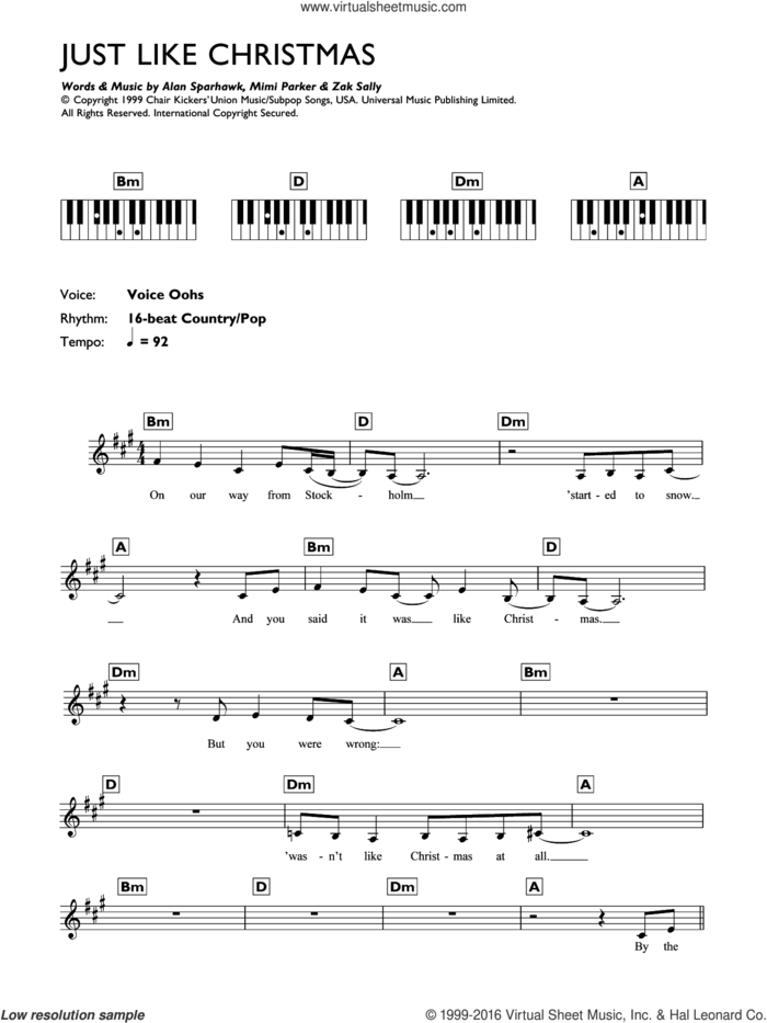 Just Like Christmas sheet music for piano solo (chords, lyrics, melody) by Low, Alan Sparhawk, Mimi Parker and Zak Sally, intermediate piano (chords, lyrics, melody)