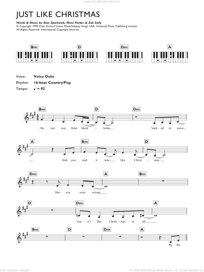 Just Like Christmas sheet music for piano solo (chords, lyrics, melody) by Low, Alan Sparhawk, Mimi Parker and Zak Sally, intermediate piano (chords, lyrics, melody)