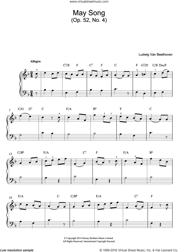May Song Op.52, No.4 sheet music for piano solo by Ludwig van Beethoven, classical score, easy skill level