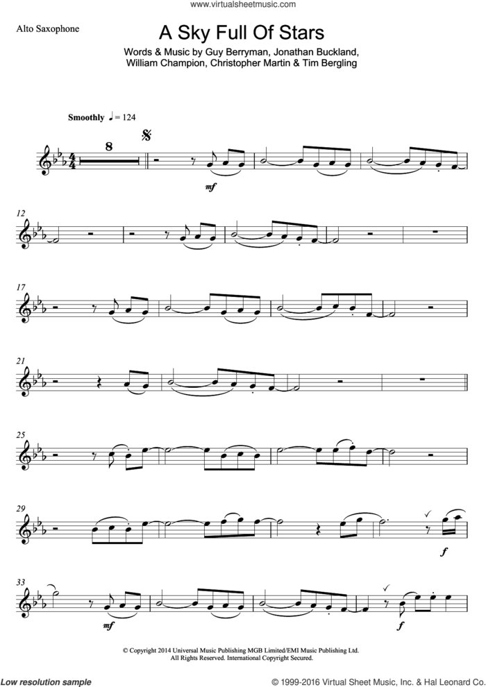 A Sky Full Of Stars sheet music for voice and other instruments (fake book) by Coldplay, Christopher Martin, Guy Berryman, Jonathan Buckland, Tim Bergling and William Champion, wedding score, intermediate skill level