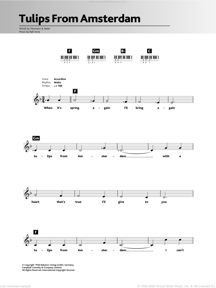 Tulips From Amsterdam sheet music for piano solo (chords, lyrics, melody) by Max Bygraves, Ralf Arnie, Bader and Neumann, intermediate piano (chords, lyrics, melody)