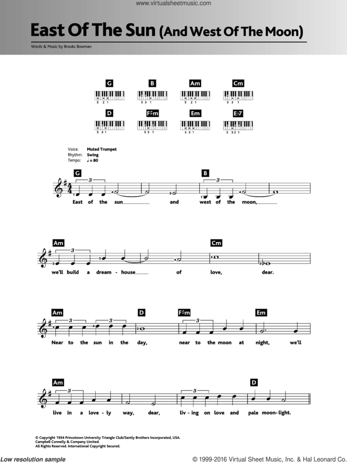 East Of The Sun (And West Of The Moon) sheet music for piano solo (chords, lyrics, melody) by Frank Sinatra, Diana Krall and Brooks Bowman, intermediate piano (chords, lyrics, melody)