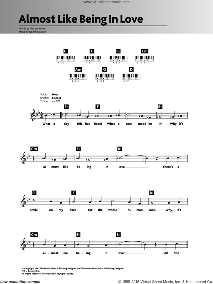 Almost Like Being In Love sheet music for piano solo (chords, lyrics, melody) by Frank Sinatra, Frederick Loewe and Alan Jay Lerner, intermediate piano (chords, lyrics, melody)