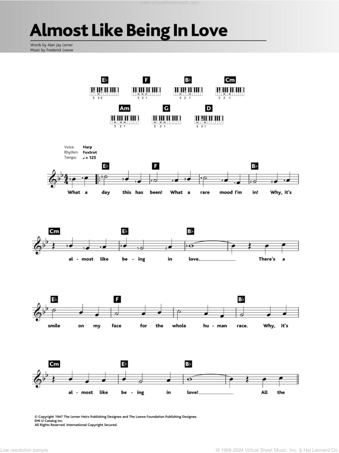 Almost Like Being In Love sheet music for piano solo (chords, lyrics, melody) by Frank Sinatra, Frederick Loewe and Alan Jay Lerner, intermediate piano (chords, lyrics, melody)