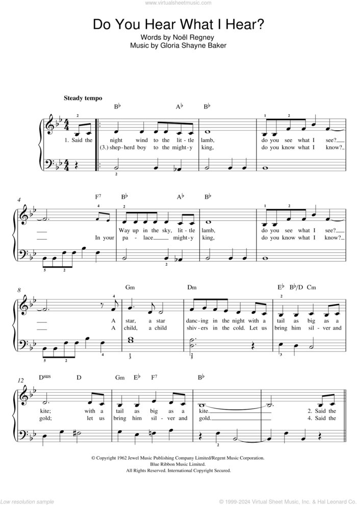 Do You Hear What I Hear? sheet music for piano solo by Mary J. Blige, Susan Boyle, Gloria Shayne Baker, NoAAl Regney and Noel Regney, easy skill level