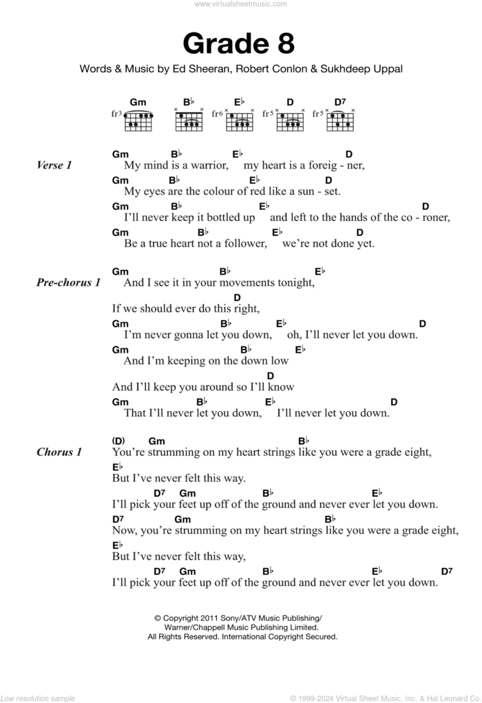 Grade 8 sheet music for guitar (chords) by Ed Sheeran, Robert Conlon and Sukhdeep Uppal, intermediate skill level