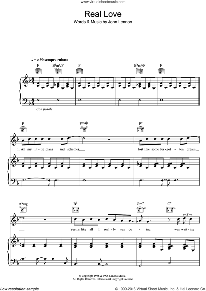 Real Love sheet music for voice, piano or guitar by Tom Odell and John Lennon, intermediate skill level