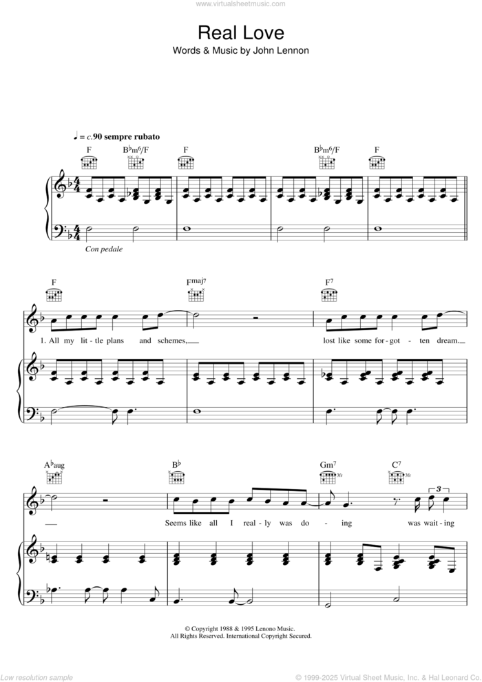 Real Love sheet music for voice, piano or guitar by Tom Odell and John Lennon, intermediate skill level