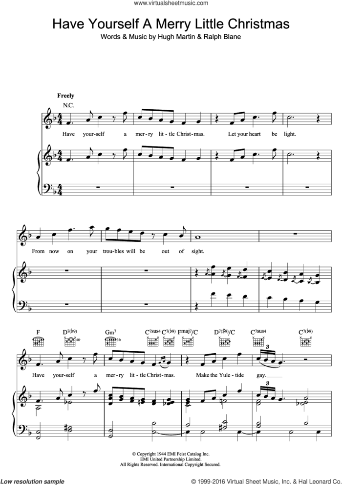 Have Yourself A Merry Little Christmas sheet music for voice, piano or guitar by Sam Smith, Frank Sinatra, Hugh Martin and Ralph Blane, intermediate skill level