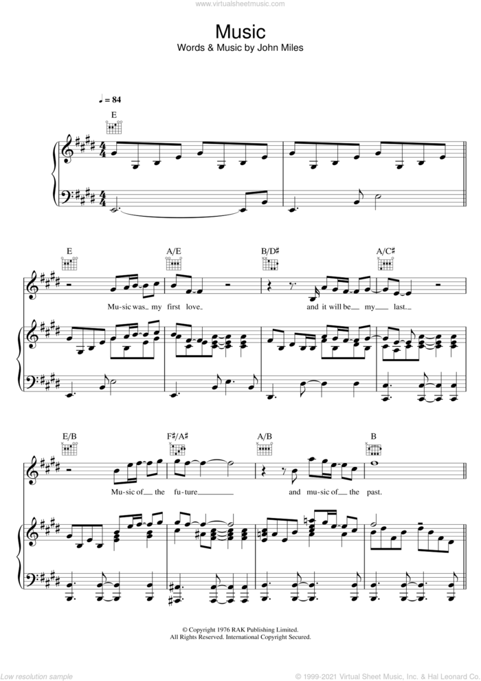 Music sheet music for voice, piano or guitar by John Miles, intermediate skill level
