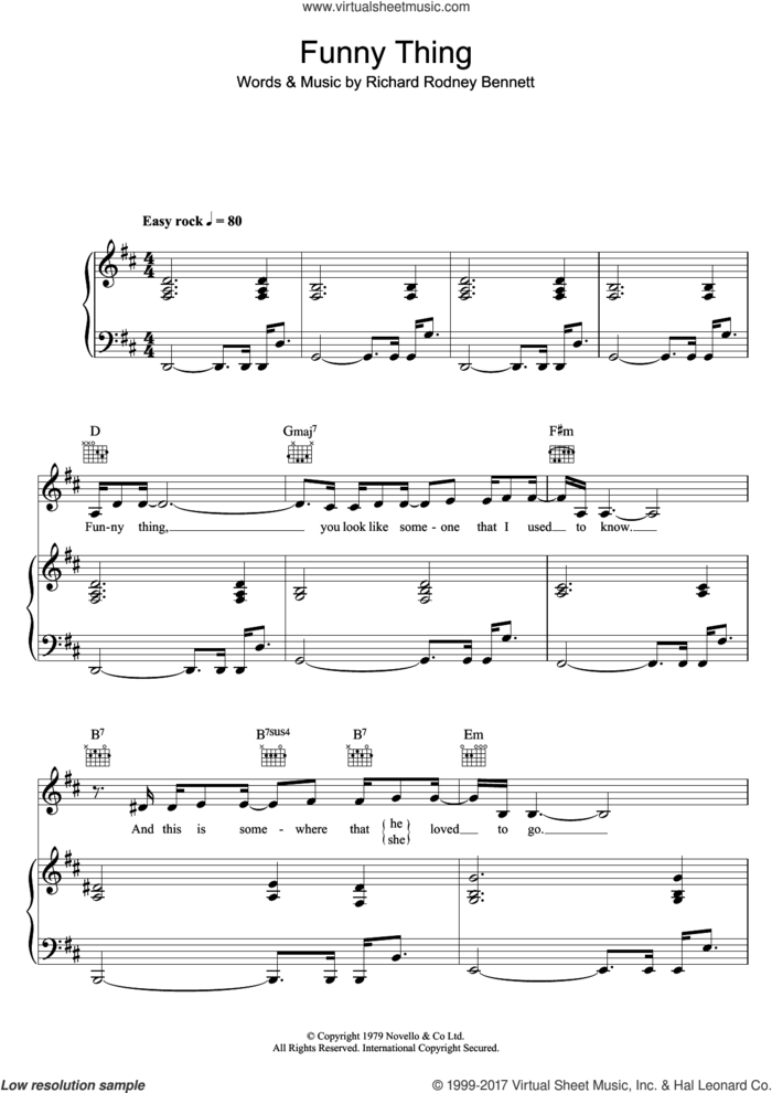 Funny Thing sheet music for voice, piano or guitar by Marian Montgomery and Richard Bennett, intermediate skill level